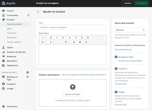 gestion produits shopify